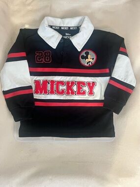 Disney Black, White & Red Mickey Rugby-Style Pullover